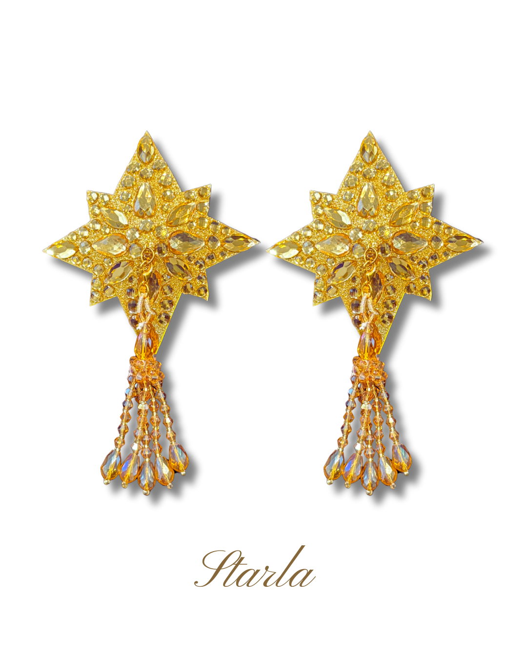 DITA VON TEESE Starla Shimmering Gold Star Crystal Pasties with Removable Hand-Beaded Tassels (2pcs)