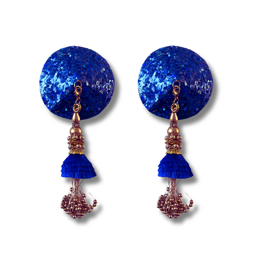 SAPPHIRE Blue Glitter  Nipple Pasties, Pasty (2pcs) with Removable Tassels (2pcs) Burlesque Lingerie Raves and Festivals