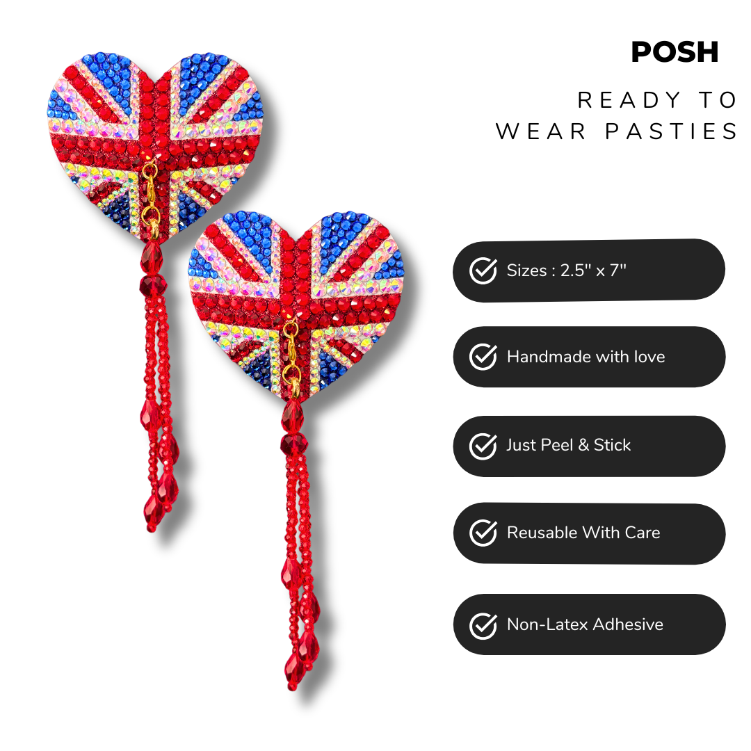 POSH Union Jack Pasties, Nipple Pasty with Removable Tassels (2pcs)