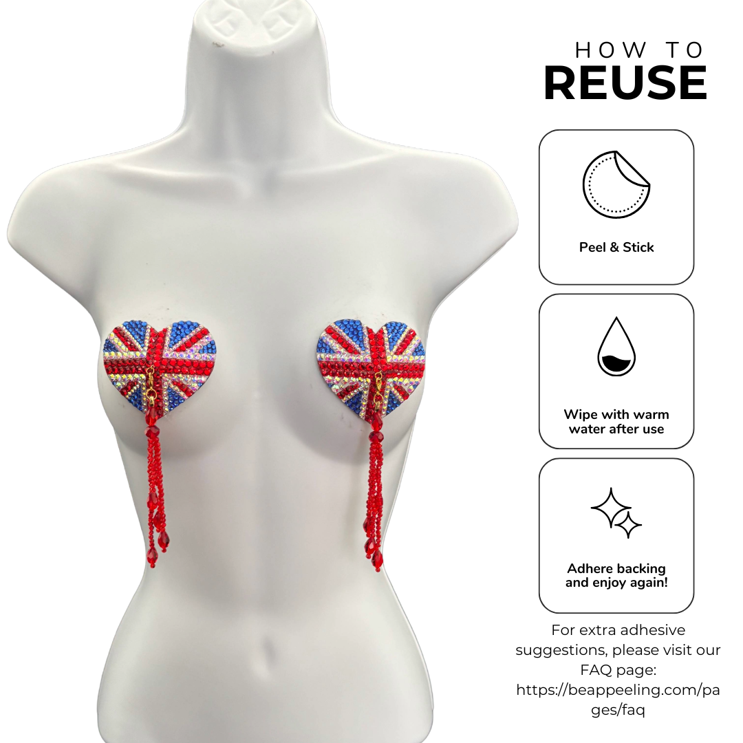 POSH Union Jack Pasties, Nipple Pasty with Removable Tassels (2pcs)