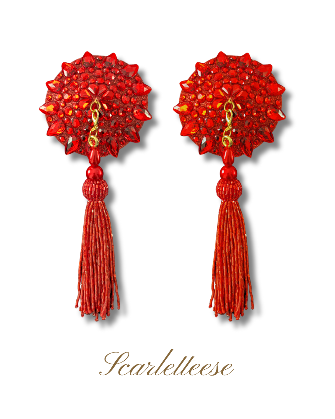 DITA VON TEESE Scarleteese Glitter & Gem Pasties with Removable Hand-Beaded Pasties With Tassels (2pcs)