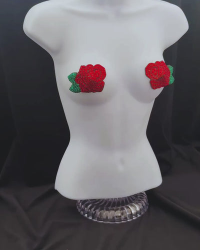 ROSEDALE Red Rose, Reusable Gem Nipple Pasties, Pasty (2pcs) Showgirl Bling Appeeling