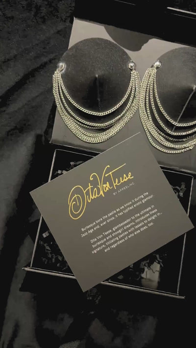 DITA VON TEESE TRYST Leather Conical Pasties with Gold or Silver Metallic Chains (2pcs) Appeeling