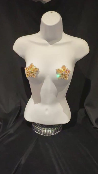 DITA VON TEESE MARQUISE DE TEESE Gold or Black Silk Star Pasties with Rhinestones (2pcs) Appeeling