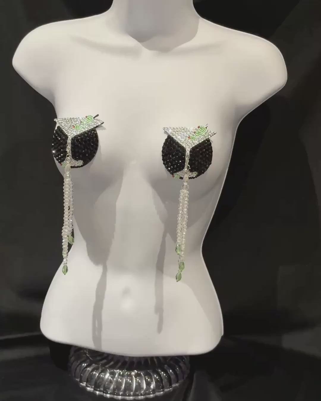 Iconic TASSEL-TINI Dirty Martini Pasties, Nipple Tassels (2pcs) With Crystal Tassels Appeeling
