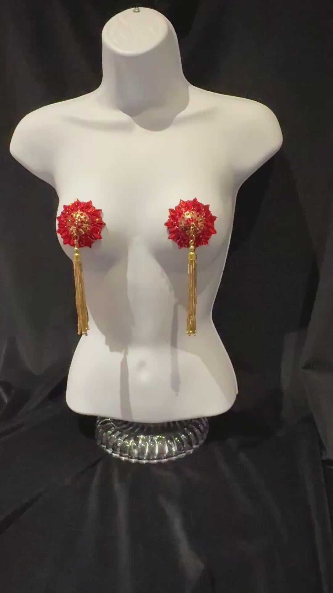 DITA VON TEESE ZORITA Red and Gold Pasties with Removable Hand-Beaded Gold Tassels (2pcs) Appeeling