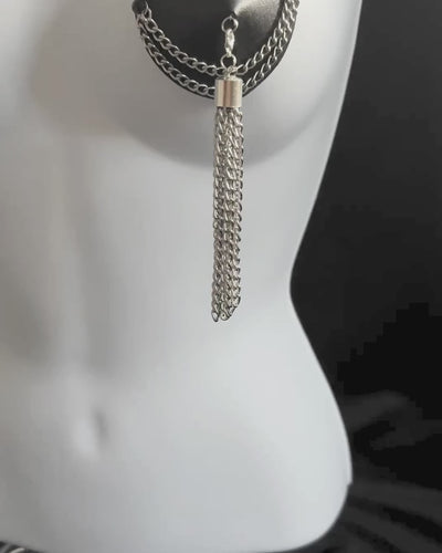 BLACK BETTY Soft Leather and Silver Chain Nipple Pasties, Pasty, Covers (2 PCS) Appeeling