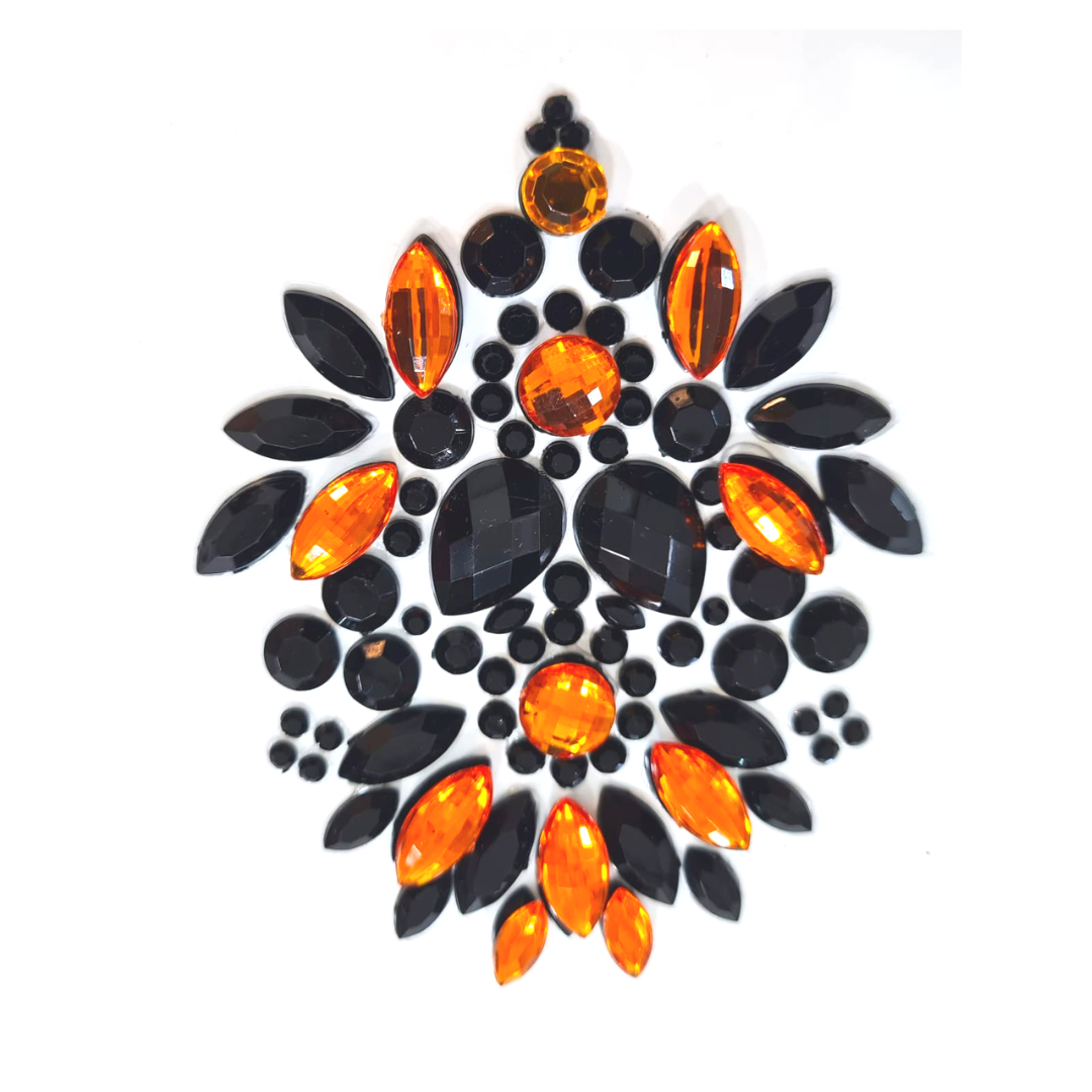 SABRINA Black & Orange Gem Intricate Nipple Pasties, Covers (2pcs) for Burlesque Lingerie Raves and Festivals