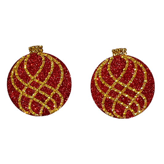 JINGLE BALLS Christmas Glitter & Gem Nipple Pasty, Nipple Cover (2pcs) for Lingerie Festivals Carnival Burlesque Rave -