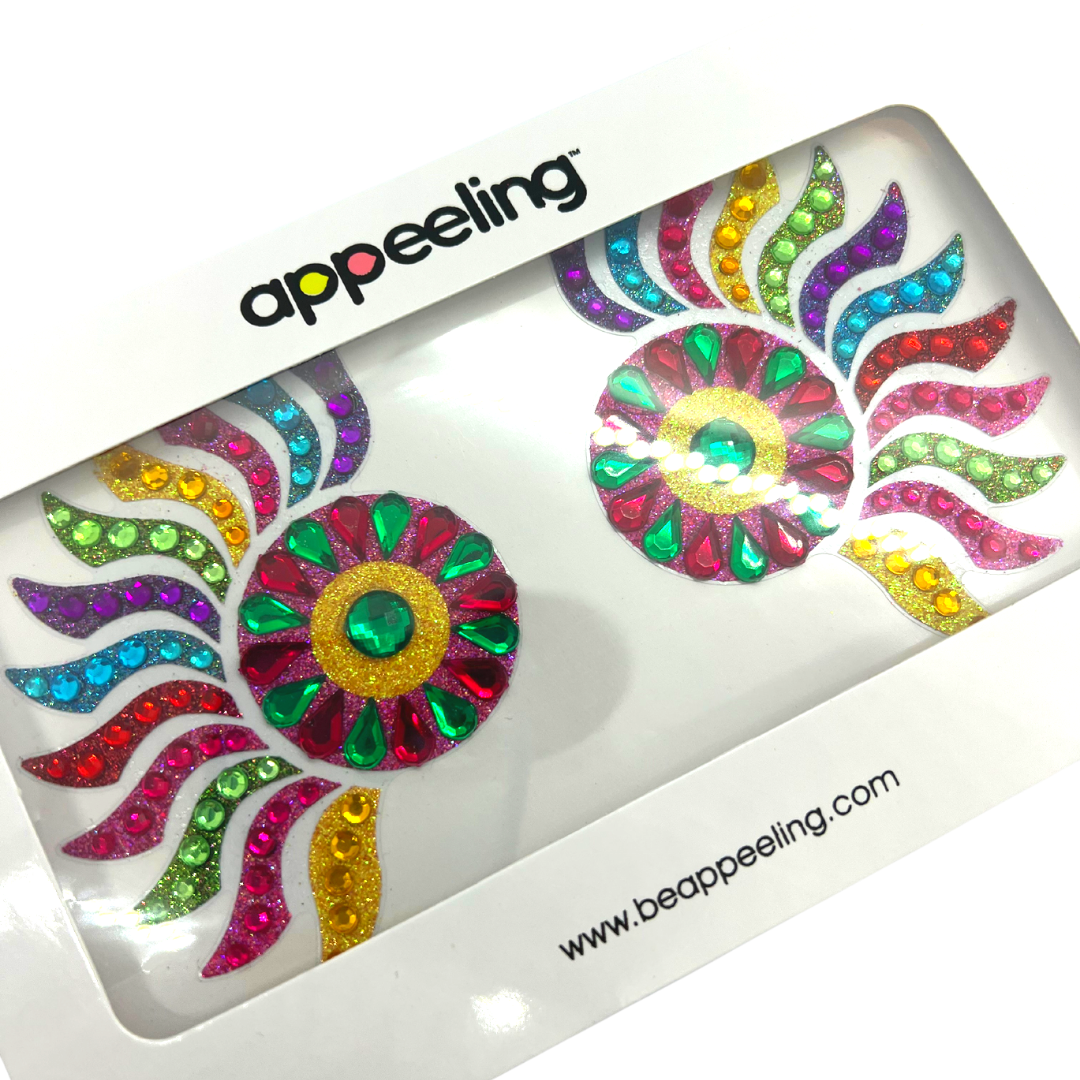 CARNIVAL - Glitter &amp; Gem Carnival Fan Nipple Pasties, Covers (2 pcs) pour les festivals, Raves Carnival Burlesque Lingerie