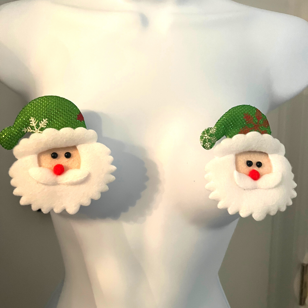 ELFIE Santa Nipple Pasties 2pcs, Covers for Festivals, Carnival Raves Burlesque Lingerie and Christmas