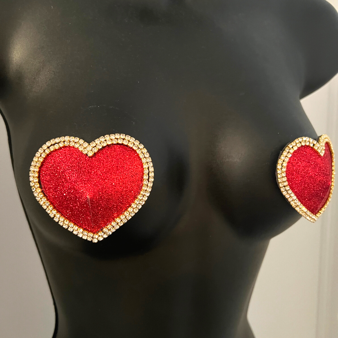 MON CHERIE Rouge, Rose, Vert ou Bleu Paillettes Coeur et Strass Nipple Pasty, Covers (2pcs) pour Raves et Festivals de Lingerie Burlesque