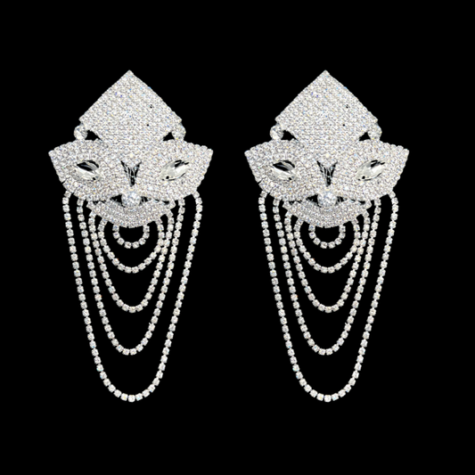 SCARLETT JAMES Rhinestone Nipple Pasties with Rhinestone Tassels 2pcs, Covers for Festivals, Carnival Raves Burlesque Lingerie