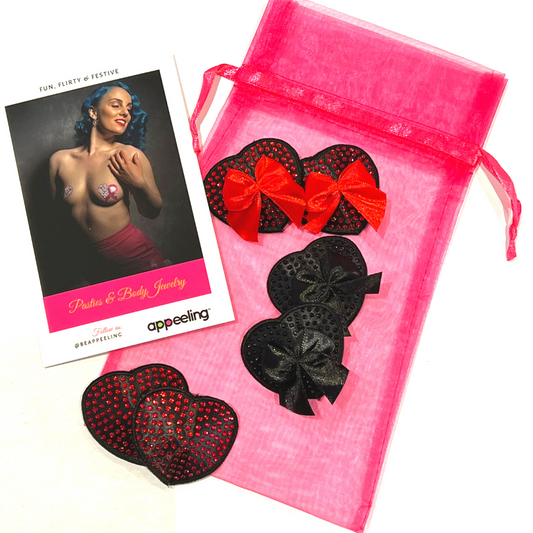 BUNDLE OF LOVE 3 Pairs of Reusable Crystal Heart Nipple Pasties, Covers  (6pcs) for Burlesque Raves Lingerie Raves and Festivals  – SALE