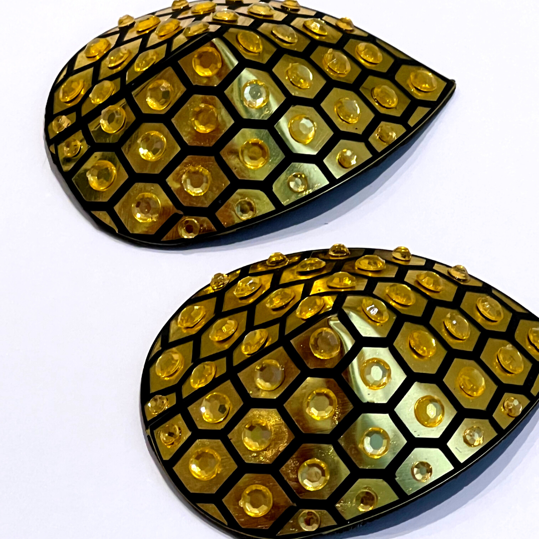 HONEYCOMB Gold Foil & Crystal Nipple Pasties, Covers for Festivals, Carnival Raves Burlesque Lingerie