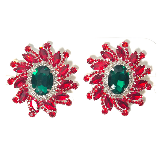 MISTLETOE - Ruby Emerald & Rhinestone Nipple Pasties, Covers (2pcs) for Festivals, Carnival Raves Burlesque Lingerie