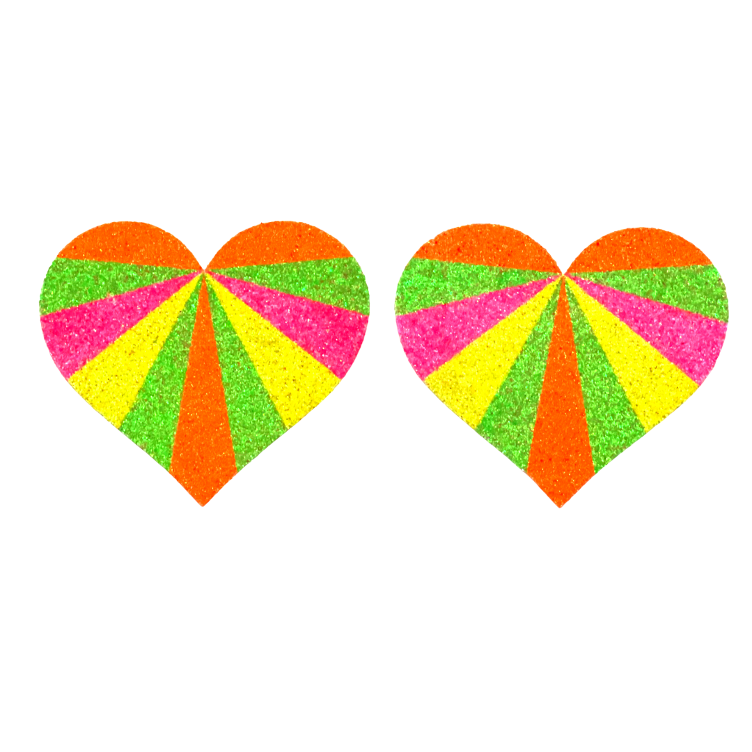 NEON LOVE BUNDLE 3 pairs for 1 price! Neon Glitter Bunny and Heart Nipple Pasties for Raves, Festivals Burlesque Lingerie Pride and Carnival – SALE