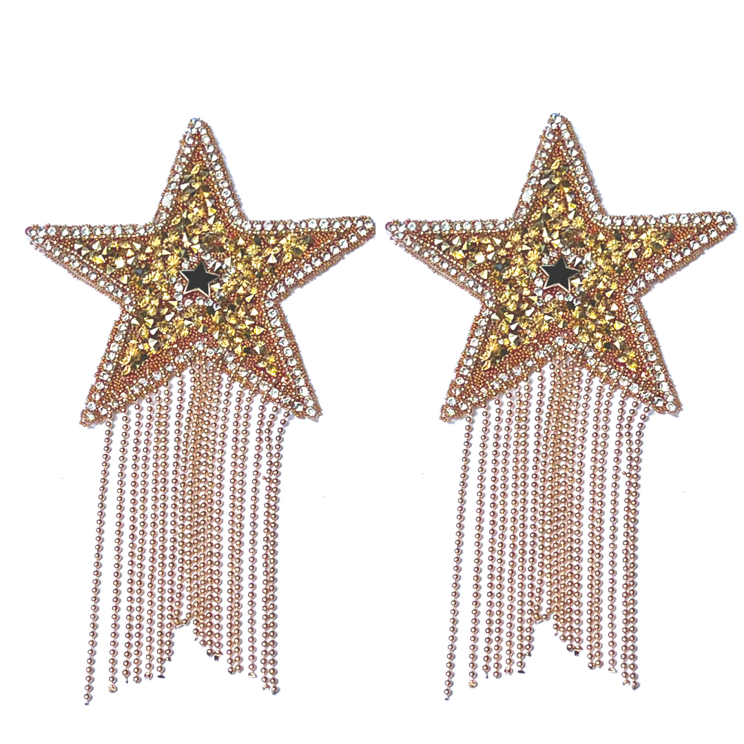 ZIGGY Gold Star Nipple Pasty, with gold beaded tassel Nipple Cover for Lingerie Festivals Carnival Burlesque Rave