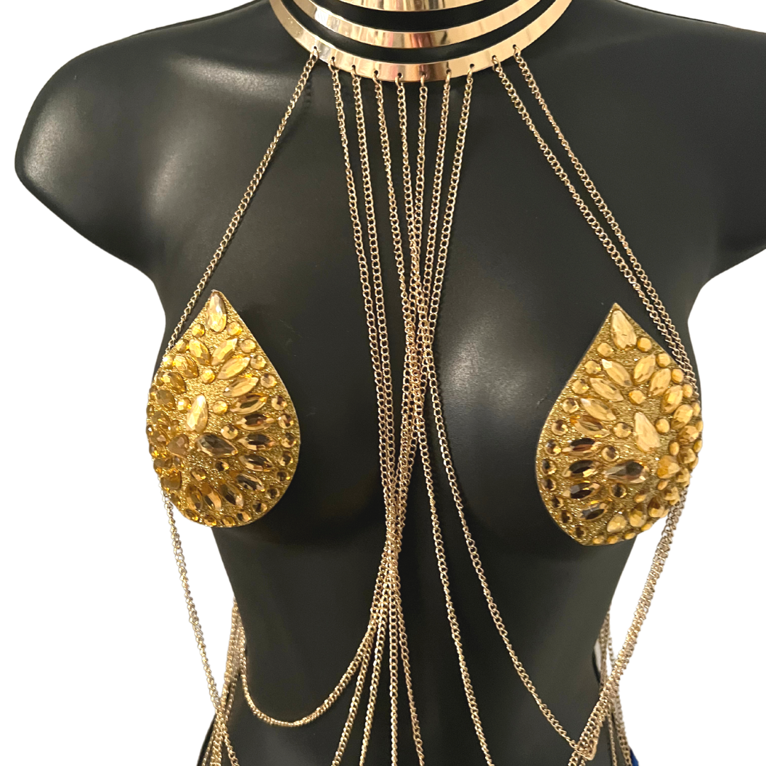 MIDAS Glitter and Gem GOLD Teardrop Nipple Pasty, Cover (2 pcs) pour les festivals de lingerie Carnaval Burlesque Rave