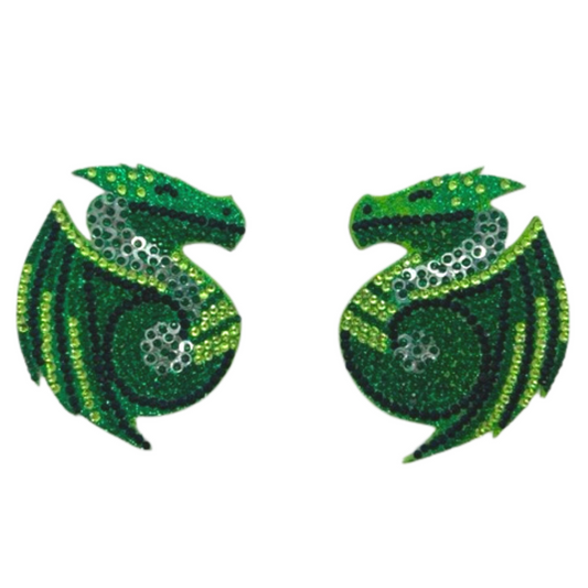 DROGON Dragon Sequin Nipple Pasties, Covers (2pcs) Green or Purple for Burlesque Festivals Halloween and Lingerie