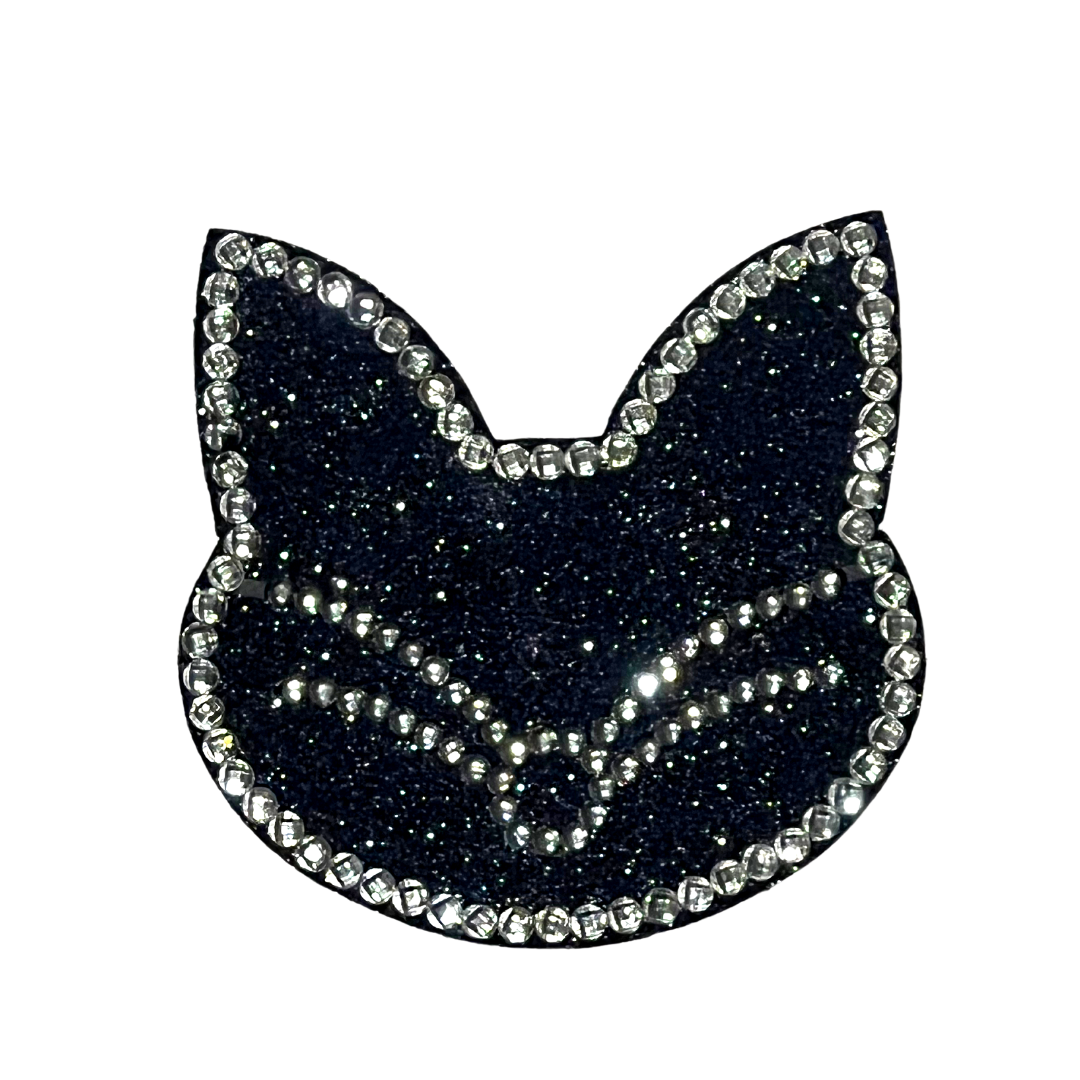 2CATS Black Glitter Cats with Gems Nipple Pasties, Covers (2pcs) for Burlesque Raves Lingerie Raves and Festivals