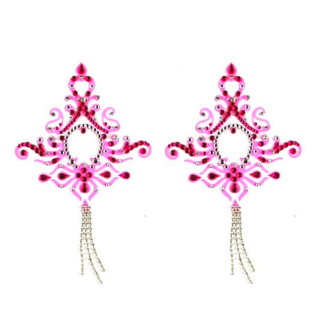 JASMINE Pink  Rhinestone & Crystal Intricate Nipple Pasties, Covers  (2pcs) for Burlesque Raves Lingerie and Festivals