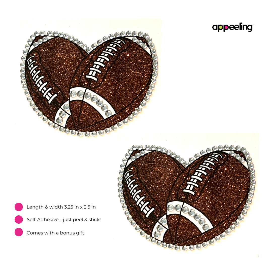 HALFTIME SHOW Football Glitter & Gem Nipple Pasty, Nipple Cover (2pcs) for Lingerie Festivals Carnival Burlesque Rave