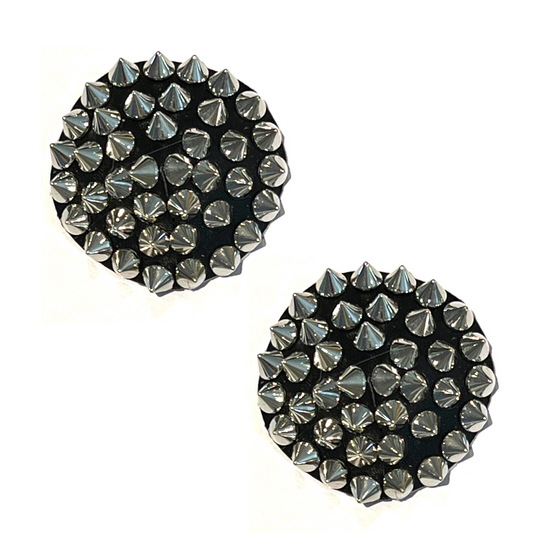 SPIKE Black Vegan Leather with Metal Studs Nipple Pasty, Covers (2pcs) for Burlesque Lingerie Raves and Festivals