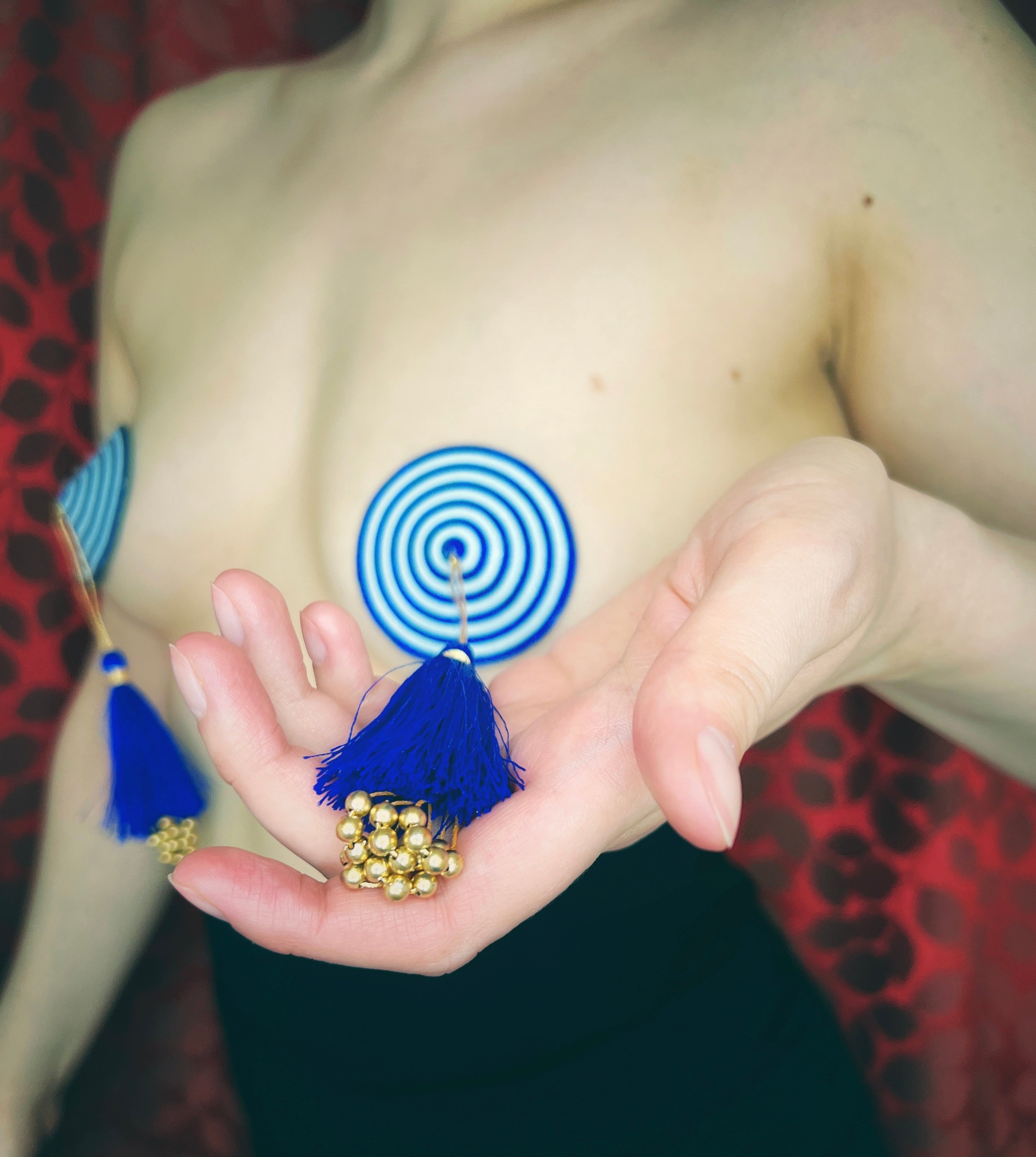 Pixie Dust Blue and White Glitter Nipple Pasty, Cover with Hand beaded tassel for Burlesque Rave Festivals Lingerie