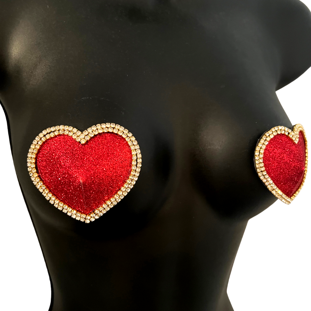 MON CHERIE Rouge, Rose, Vert ou Bleu Paillettes Coeur et Strass Nipple Pasty, Covers (2pcs) pour Raves et Festivals de Lingerie Burlesque